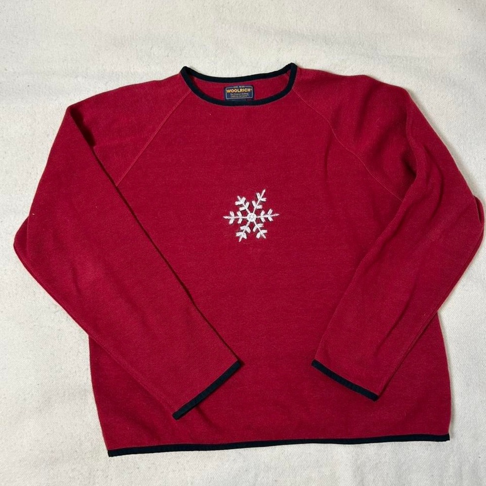 WOOLRICH Long Sleeve Red Pullover Snowflake Sweater Women's Size‎ XL